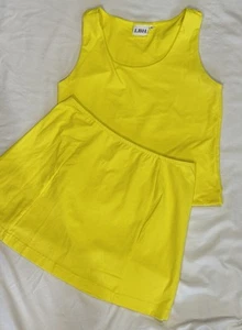 LBH Tennis Skirt Set S Womens Bright Yellow Tank Top USA Vintage '90s Coquette - Picture 1 of 7