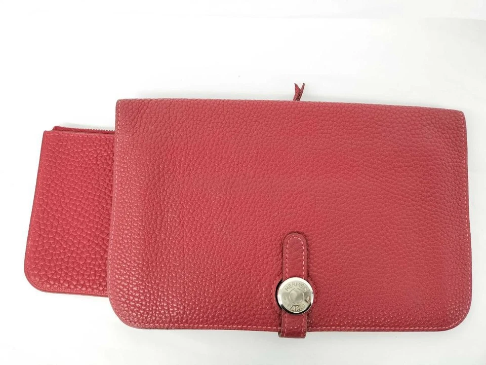 Carteira longa Hermès Dogon GM vermelha rosa com bolso para moedas luxo autêntico - Imagem 1 de 4