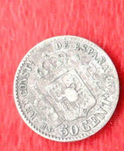 SPAIN 50 CENTIMS 1881 SILVER - Picture 1 of 2