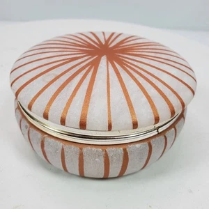 Vintage 1980s Trinket Box w/ Lid 4x2 Inch Gold White Stripes Resin - Picture 1 of 7