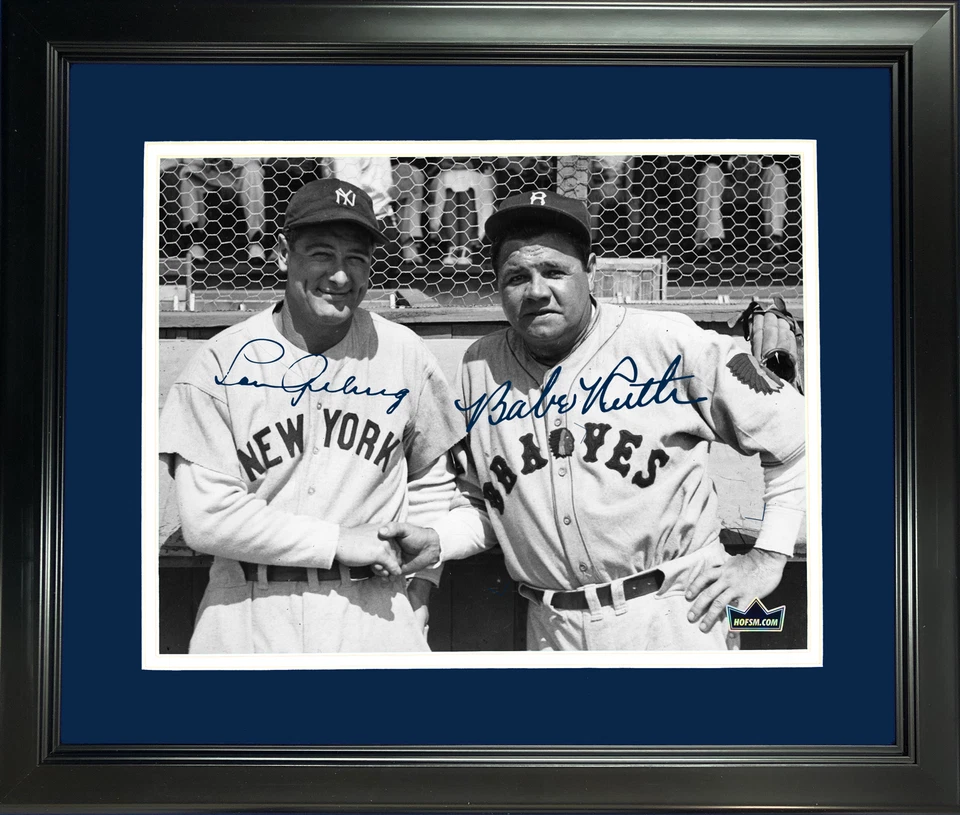 Framed Babe Ruth Lou Gehrig Yankees Facsimile Engraved Auto 12"x15" Photo Holo - Image 1 of 1