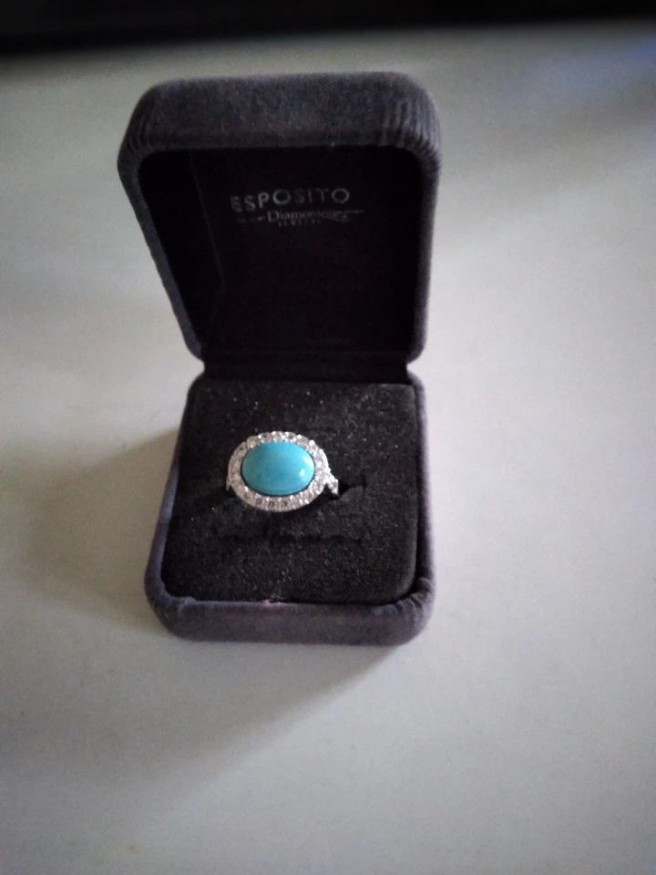 Bezel Set Turquoise & Diamonique Pave' 925 Silver RIng - Image 1 of 4