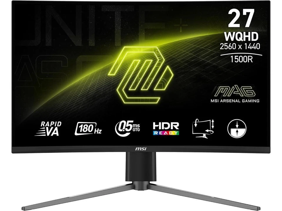 MSI 27" 180 Hz Rapid VA QHD Gaming Monitor 2560 x 1440 (2K) 0.5ms (GTG) MAG27CQ6 - Image 1 of 4