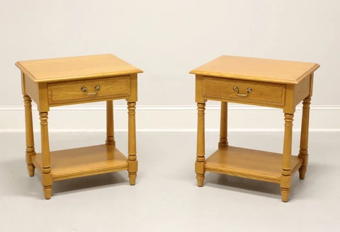 ETHAN ALLEN White Oak Colonial Single Drawer Two-Tier Nightstands - Pair Cover