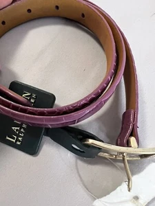 RALPH LAUREN ROSE MAUVE ITALIAN LEATHER MOC CROC SILVERTONE HARDWARE BELT LARGE - Picture 1 of 9