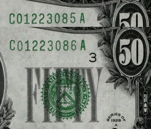 2 Consecutive 1928a $50 Federal Reserve Note Philadelphia PMG 65 EPQ GEM UNC GJJ - Picture 1 of 4