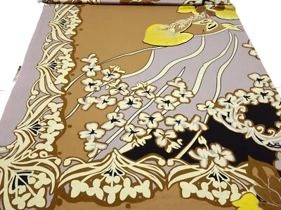 Stoff Viskose Jersey mit Blumen Ranken Design braun beige gelb bunt Kleiderstoff - Bild 1 von 4
