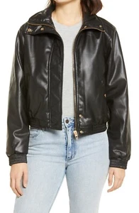 Women's Blanknyc Crop Faux Leather Bomber Jacket, Size Small - Black - Picture 1 of 1