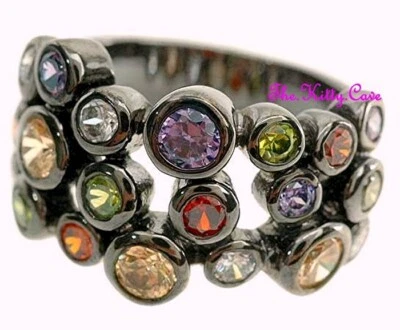 CZ Crystal Zirconia Multi Coloured Rainbow Ossie Retro Bubble Band Cocktail Ring - Image 1 of 4