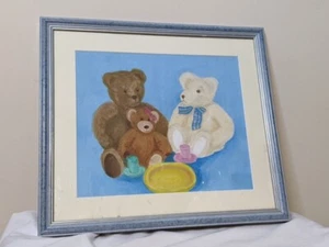 '¿Quién se comió todas las galletas?' Pintura al óleo enmarcada temática de oso de peluche por J. McRonald - Imagen 1 de 6