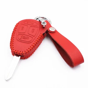 Red Leather Key Fob Cover for Dodge Magnum Jeep Chrysler 300 Aspen 4 Buttons - Picture 1 of 5