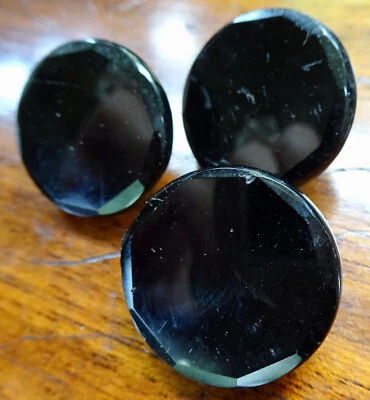 antique Victorian set of 3 french jet black glass 22mm button -P24 - Image 1 of 3
