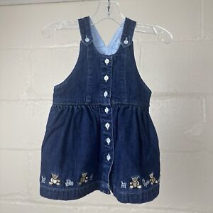 Vintage 90s OshKosh Embroidered Denim Jumper Dress, Baby Girl 6 - 9 Months