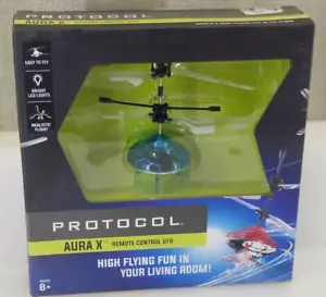 Aura X Remote Control UFO by Protocol Blue & Silver Colored Spinning LED Lights - Picture 1 of 5
