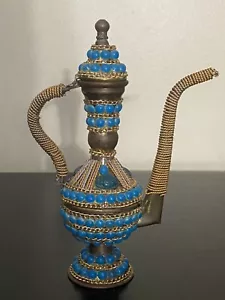 antique art nouveau scarab embellished Egyptian brass kettle 7'' tall - Picture 1 of 11