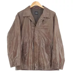 Hugo Boss Brown Leather Jacket Breathable Casual Mens Bj7 Size 52 - Picture 1 of 9
