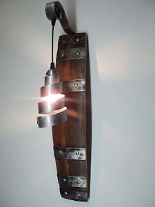 Wall-Mounted Lamp Sconce Fixture Rustic with Authentic Wine Barrel Stave Base