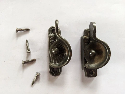2 Eastlake Victorian Cast Iron Window Sash Locks W/Screws Cover