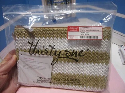Thirty-one Rubie Mini AF89 White Striped Straw Clutch Purse - Image 1 of 3