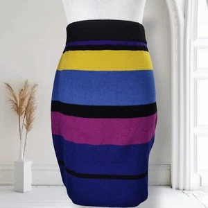 Vintage 90s Andrea Jovine Pencil Skirt Size M Striped Colorblock Wool Knit - Picture 1 of 9