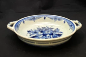VTG DUTCH BLUE PZH GOUDA SERVING PLATE 6", FLOWER, HANDPAINTED, HANDLES c1930 vg - Picture 1 of 6
