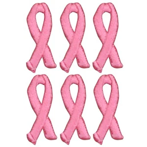 6-Pack Pink Ribbon Applique Patch - Embroidered Breast Cancer Awareness Badge 1" - Picture 1 of 2