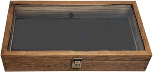 Gun Display Case Brown Wood Handgun Pistol Revolver Glass Lock Knife Shadow Box - Picture 1 of 13