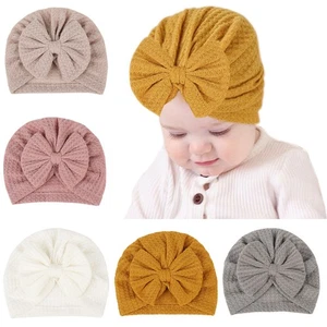 5 PCS Newborn Baby Boy Girl Stretch Beanie Hats Big Bow Elastic Turban Caps - Picture 1 of 11