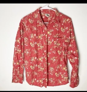 LL Bean Floral Corduroy Long Sleeve Button Up Top Blouse Shirt M 184 Cottage - Picture 1 of 5
