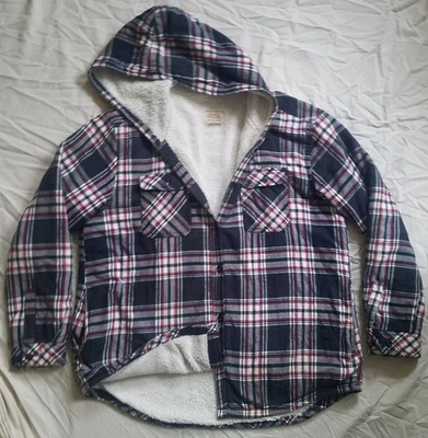 Chaqueta Camisa con Capucha de Franela Forrada de Vellón a Cuadros Negra Blanca XL Sudadera con Capucha Acolchada Foto 1 de 4