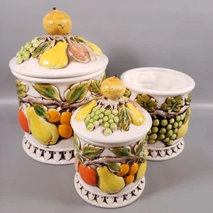 Vintage Lefton Obst Orange Trauben Birne Keramik Keksdose Kanister Set - Bild 1 von 18