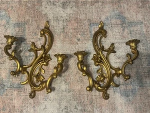 Apliques de pared dorados vintage candelabros plástico Hollywood Regency decoración del hogar - Imagen 1 de 9