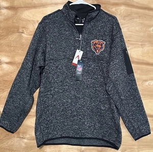 NWT Antigua MEN XL Heather Black Chicago Bears Head 1/4 zip Pullover Jacket - Picture 1 of 10