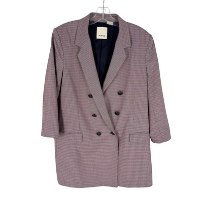 Blazer Pinko Mujer Talla 10 Azul Marino Rojo Pata de Gallo Cuadros Doble Pecho Clásico Foto 1 de 4