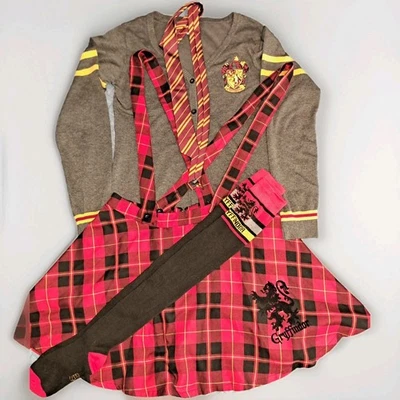 Harry Potter Costume Gryffindor Suspender Skirt,cardigan Socks,tie Size L - Image 1 of 4