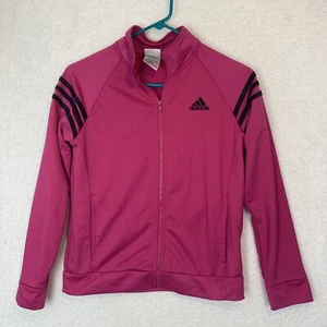 Adidas Track Jacket Girls size XL 16 Full Zip Long Sleeves 3 Striped Girls Pink - Picture 1 of 6
