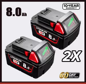 2PACK For Milwaukee For M18 Lithium 8.0AH Extended Capacity Battery 48-11-1860 - Picture 1 of 10