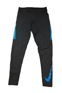 Nike DriFit Black & Cool Blue Reflective Running Compression Tights Medium READ - Picture 1 of 7