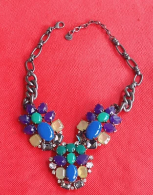 Stella & Dot  Statement Necklace.  Blue And Green Stones.  Black Chunky  Chain - Image 1 of 4