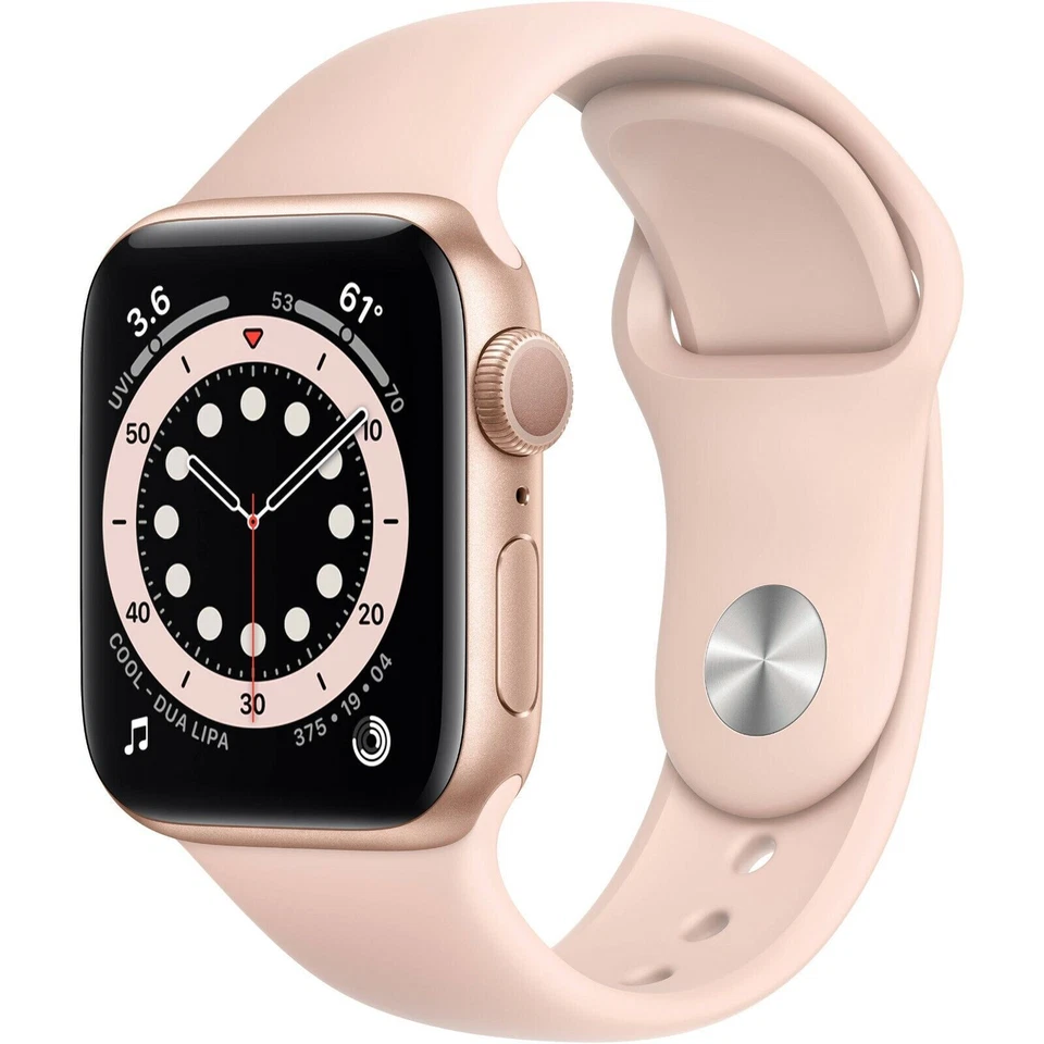 Apple Watch Series 6 40mm Gold Aluminum Case with Pink Sand Sport Band - Regular (GPS + Cellular) (M02P3LL/A)