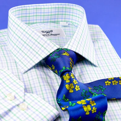 Camisa de vestir formal de negocios a cuadros de guinga verde moda sin arrugas de la suerte Foto 1 de 4