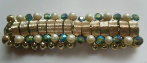 Pulsera Coro vintage años 50 con perlas de imitación y pedrería AB 7,5" X 7/8"  - Imagen 1 de 5