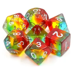 Nuevo juego de dados poliédricos de 7 piezas Sunset Dusk w / Red Dice Bag - RPG D & D - Imagen 1 de 2
