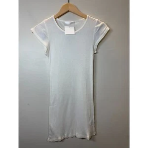 Enza Costa Women's Size Large White Ribbed Mini Dress Cap Sleeve Round Neck NWT - Picture 1 of 5
