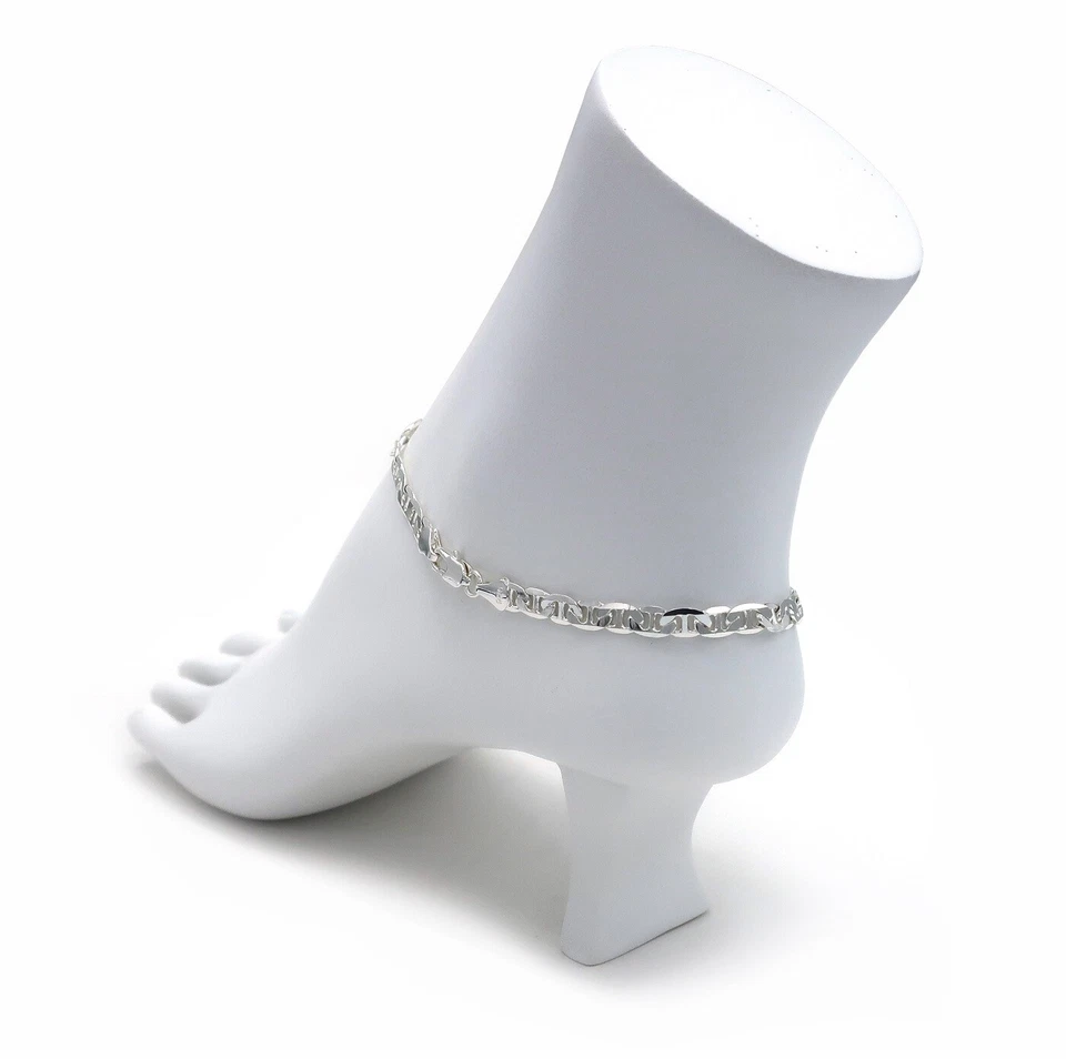 Brazalete de tobillo de cadena de eslabones de anclaje Mariner de 10" enchapado en plata 925  Foto 1 de 4
