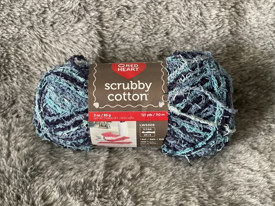 2 Red Heart Scrubby Cotton Calm Print 121 Yd 3 Oz Blue Scrub Yarn