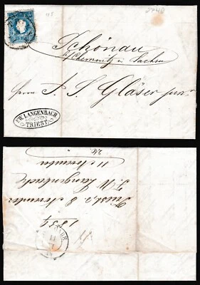 Austria Cover 1859 15kr 1859 from Trieste F W Langenbach to Schöningen? Z580 - Image 1 of 3