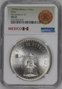 :1979Mo 1 ONCE MEXICO MEDALLIC-SILVER TYPE-III KM#M49b.3 NGC MS-65 HIGH-GRADES - Picture 1 of 2