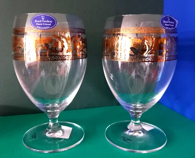 ROYAL DOULTON FINEST CRISTAL NUEVO x 2 VASOS DE TÉ HELADO DORADO EN CAJA HECHOS EN AUSTRIA Foto 1 de 4