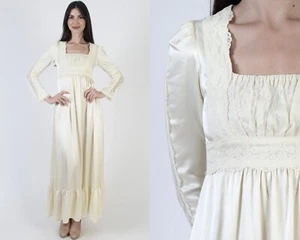 Vtg 70s Gunne Sax Dirndl Dress Renaissance Festival Long Cream Maxi Gown Tag 5 - Picture 1 of 8